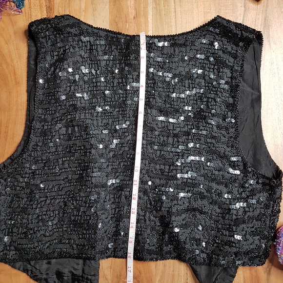 🌏 Vintage 100% Silk Sequined Vest • Sz M - Picture 16 of 16